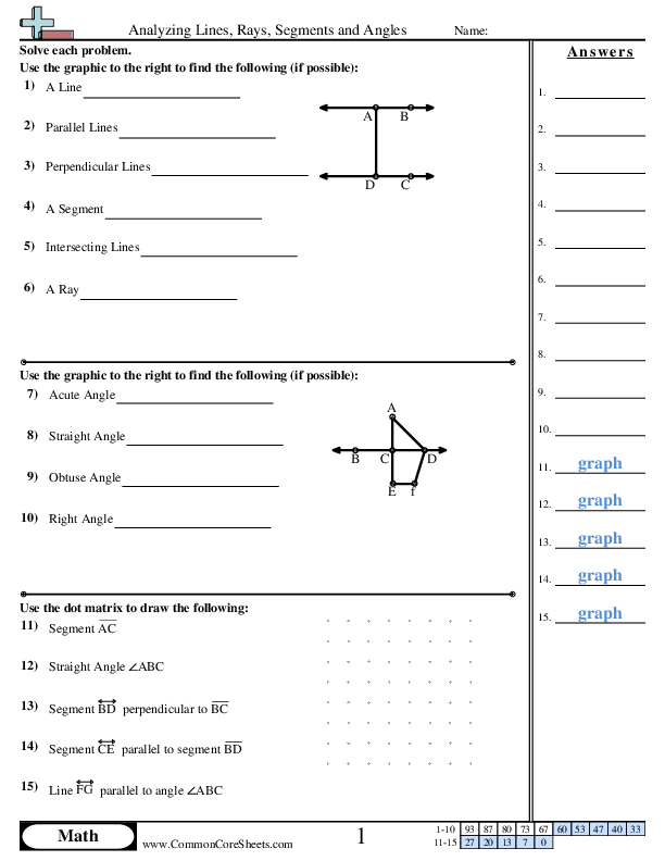 Analyzing Lines, Rays, Segments and Angles worksheet